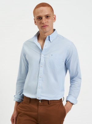 Blue Ben Sherman Beatnik Wash Long-Sleeve Shirts | 8643-JTMIG