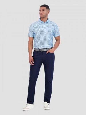 Blue Ben Sherman Chequerboard Geo Polo Shirts | 8142-KVFME