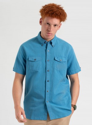 Blue Ben Sherman Garment Dye Linen Shirts | 4016-RUBNY