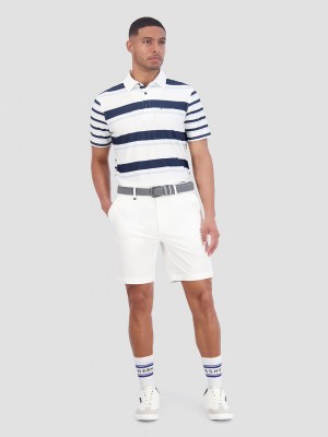 Blue Ben Sherman Mixed Mod Stripes Tech Jersey Sports Fit Polo Shirts | 9174-HAJNW