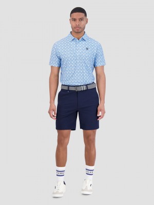 Blue Ben Sherman Psychedelic Helmet Tech Jersey Sports Fit Polo Shirts | 1973-EPMJI