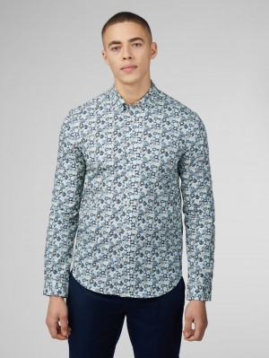 Blue Ben Sherman Signature Multicolor Floral Shirts | 6059-HTCEU