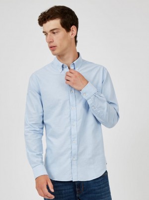 Blue Ben Sherman Signature Organic Long-Sleeve Oxford Shirts | 5910-QODGP