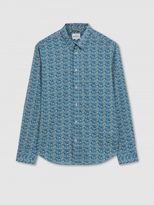 Blue Grey Ben Sherman Floral Print Long-Sleeve Shirts | 3021-FTNEL