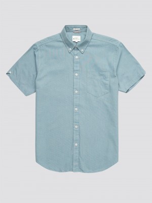 Blue Grey Ben Sherman Signature Organic Short-Sleeve Oxford Shadow Shirts | 8742-KMQCN