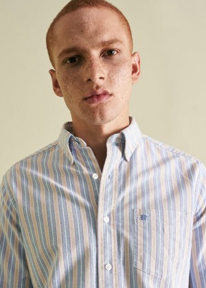 Blue Multicolor Ben Sherman Brighton Oxford Organic Shirts | 9152-BYDTN