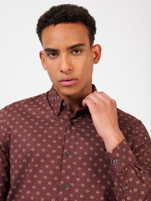 Brown Ben Sherman Signature Geo Shirts | 5168-SNOYJ