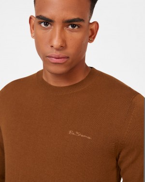 Brown Ben Sherman Signature Merino Crewneck Knitwear | 8567-PSMVY