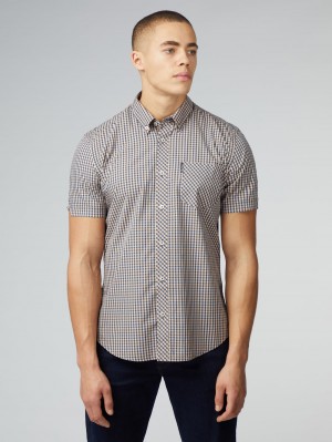 Copper Orange Ben Sherman Signature Short Sleeve Gingham Shirts | 8047-QJFAV