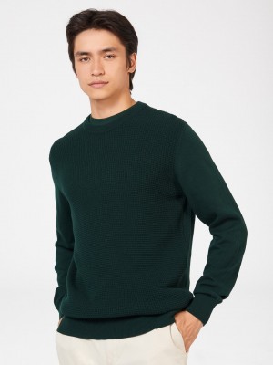 Dark Green Ben Sherman Textured Crewneck Knitwear | 4950-YWOVD