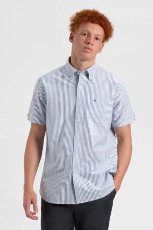 Indigo Stripes Ben Sherman Short Sleeve Brighton Oxford Organic Bengal Stripe Shirts | 5798-WNEZT