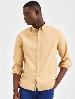 Khaki Ben Sherman Beatnik Oxford Garment Dye Shirts | 5871-LAKPY