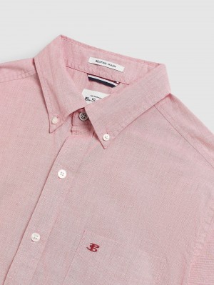 Light Red Ben Sherman Beatnik Wash Long-Sleeve Shirts | 8569-ZYQNV