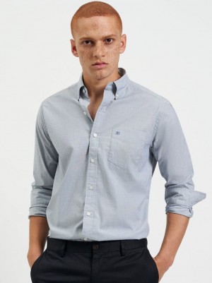 Navy Ben Sherman Beatnik Wash Long-Sleeve Shirts | 2765-QDNFB