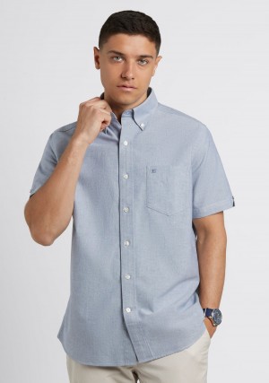 Navy Ben Sherman Short Sleeve Brighton Oxford Organic Shirts | 9384-DXKPW