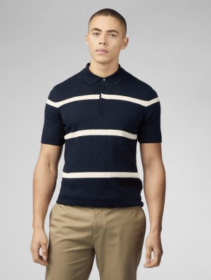 Navy Ben Sherman Signature Argyle Stripe Polo Knitwear | 2856-KITRY