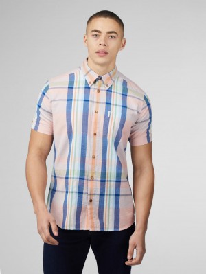 Pink Ben Sherman Signature Seersucker Check Shirts | 0891-LSJNH