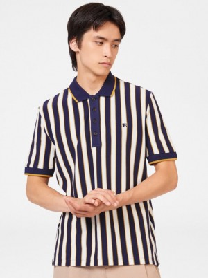 Purple Ben Sherman B by Ben Sherman Vertical Stripe Polo Shirts | 8052-DVQRP