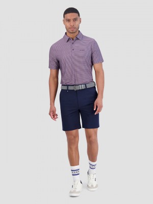 Purple Ben Sherman Mini Stripes Tech Jersey Sports Fit Polo Shirts | 1649-IOXRB