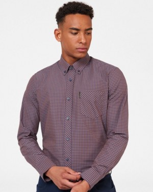 Purple Ben Sherman Signature Gingham Long-Sleeve Shirts | 7480-OTPZJ