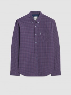 Purple Ben Sherman Signature Gingham Long-Sleeve Shirts | 1307-JEQFB