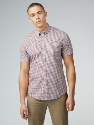 Red / White Ben Sherman Signature Short Sleeve Gingham Shirts | 2845-OZBGW