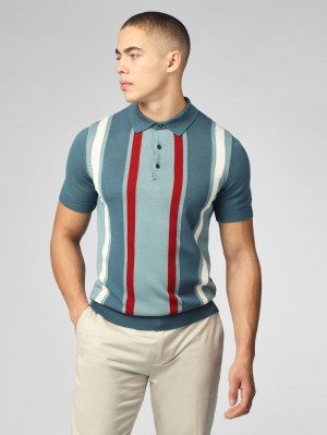 Turquoise Ben Sherman Signature Vertical Stripe Polo Knitwear | 4029-LGIKV