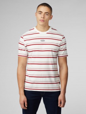 White Ben Sherman Signature Fine Stripe T-Shirt | 3482-KVNZX