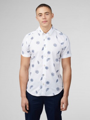 White Ben Sherman Signature Floral Shirts | 1530-UYMKE