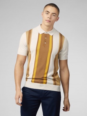 White Ben Sherman Signature Vertical Stripe Polo Knitwear | 7180-RNBGS