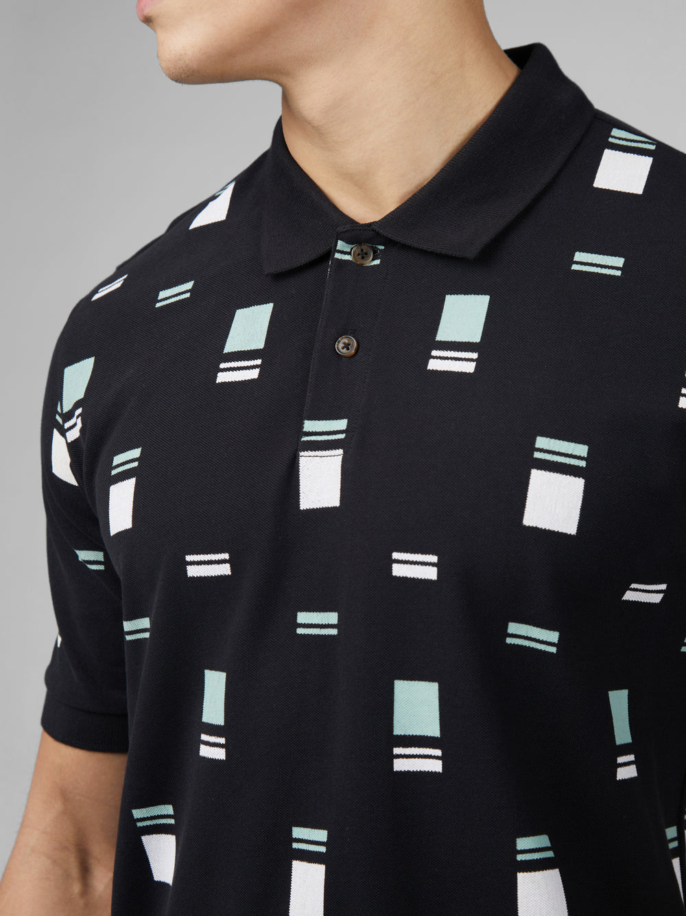 Black Ben Sherman B by Ben Sherman Scatter Chequerboard Mod Stripe Polo Shirts | 9253-EOSNM