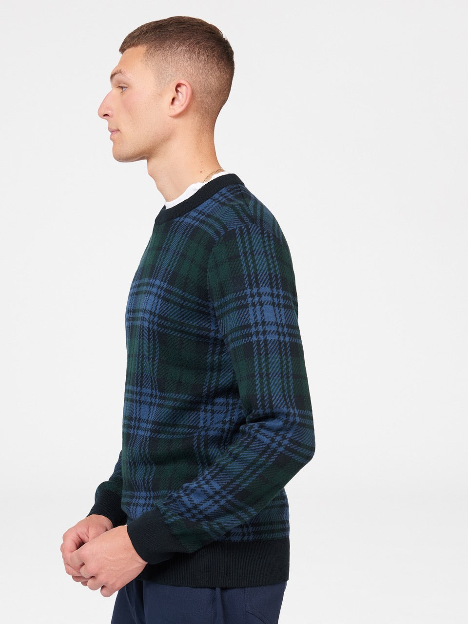 Black Ben Sherman Blackwatch Check Crewneck Knitwear | 3267-VRGHC