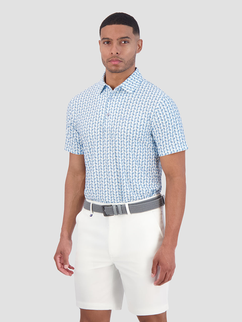 Blue Ben Sherman Bauhaus Geo Tech Jersey Sports Fit Polo Shirts | 7615-MIBHD