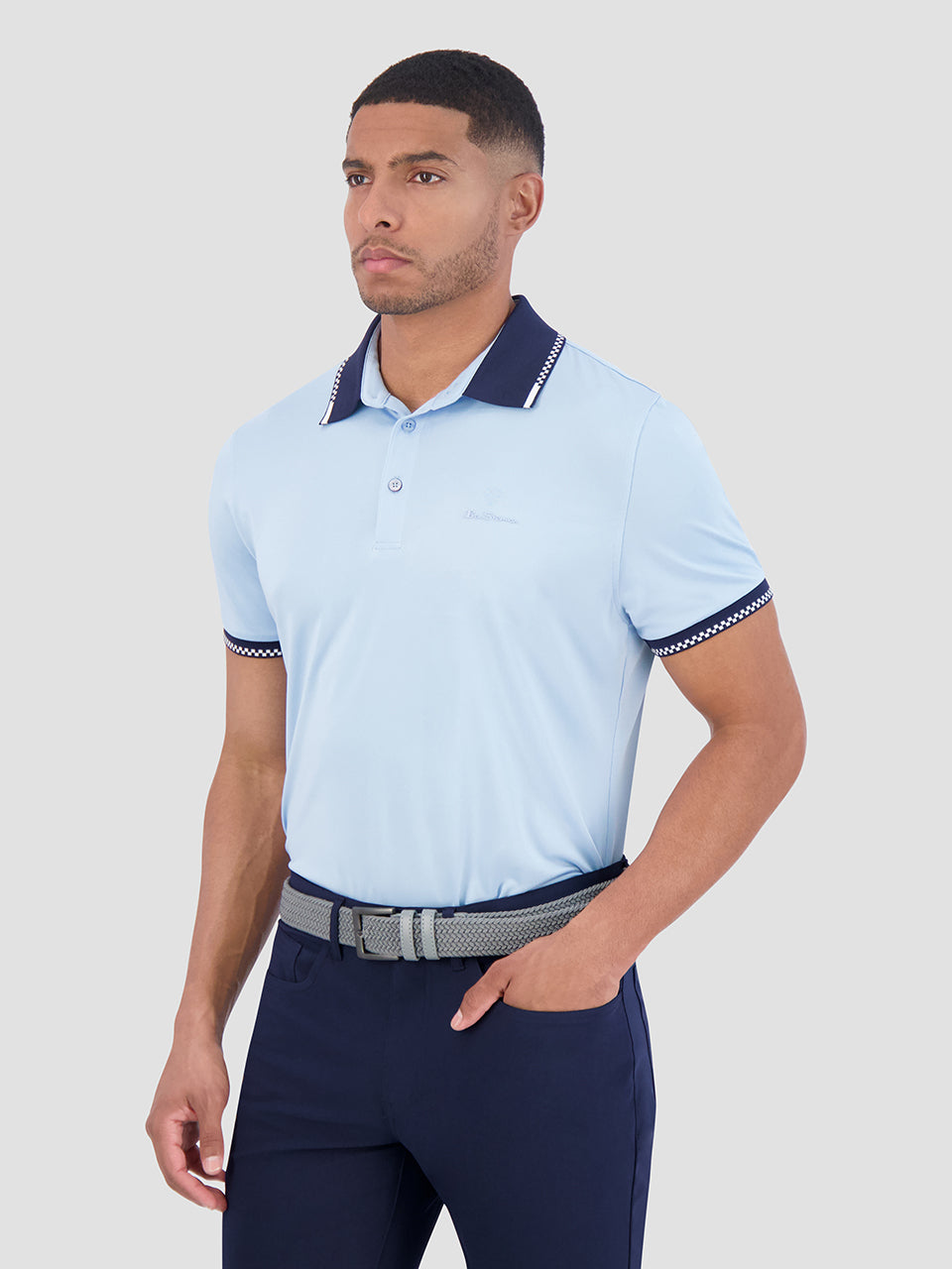 Blue Ben Sherman Checker Rib Air Pique Sports Fit Polo Shirts | 7952-ZOQPX