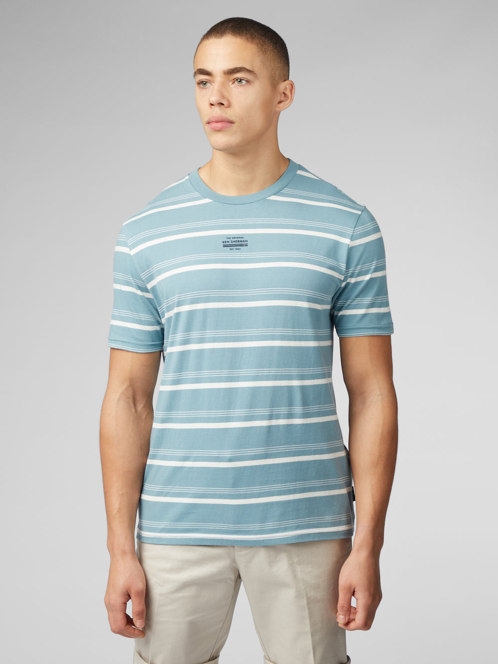 Blue Ben Sherman Fine Stripe T-Shirt | 1549-DZNSX