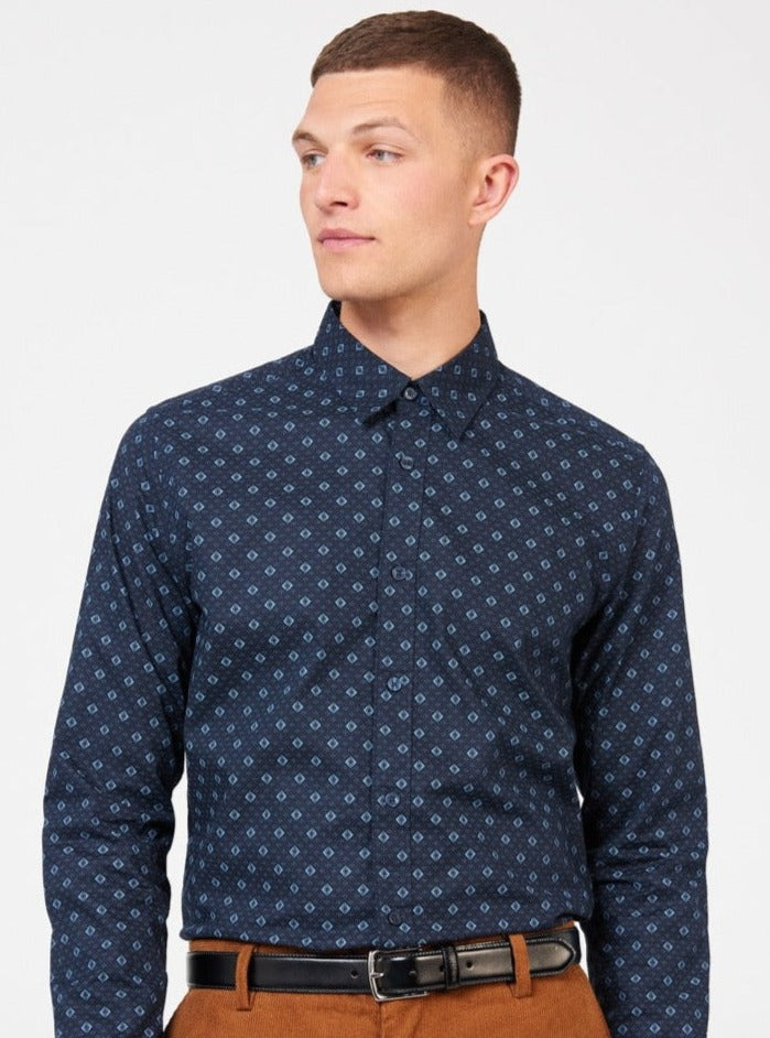 Blue Ben Sherman Signature Geo Shirts | 5183-STNFO