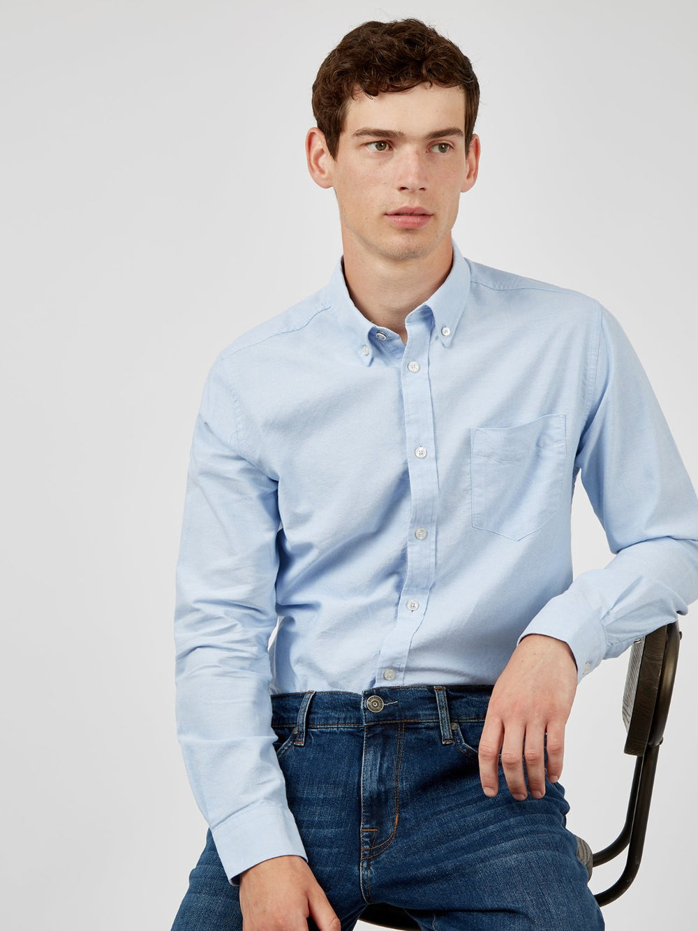 Blue Ben Sherman Signature Organic Long-Sleeve Oxford Shirts | 5910-QODGP