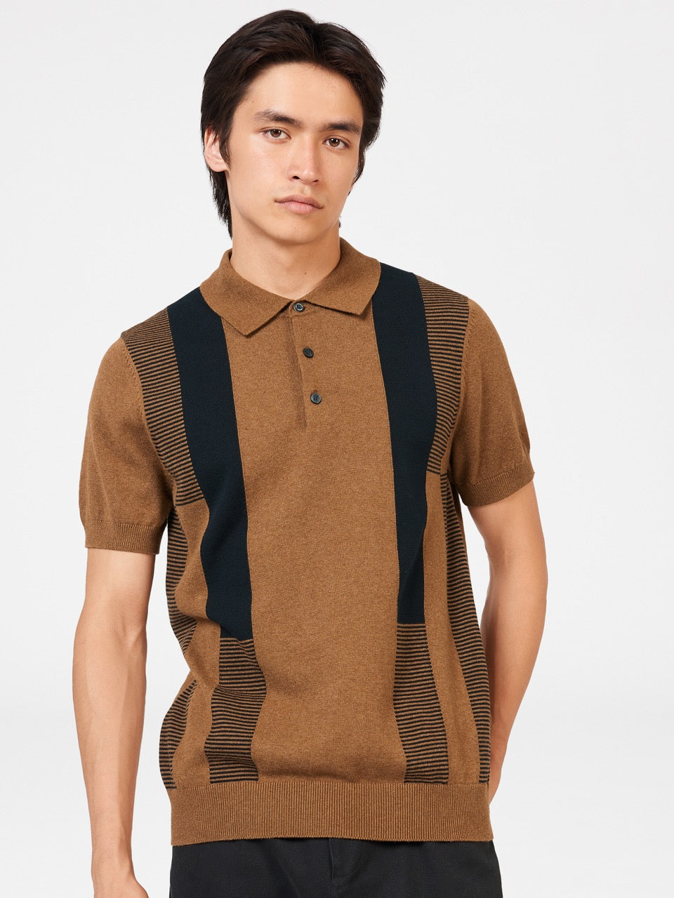 Brown Ben Sherman Intarsia Stripe Polo Neck Sweaters | 3415-XNKSY