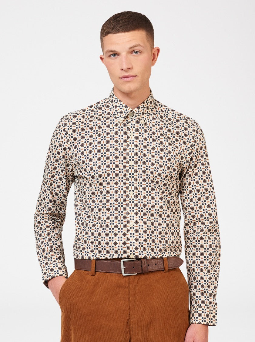 Brown Ben Sherman Retro Foulard Print Slim Fit Shirts | 1473-ZRQBA