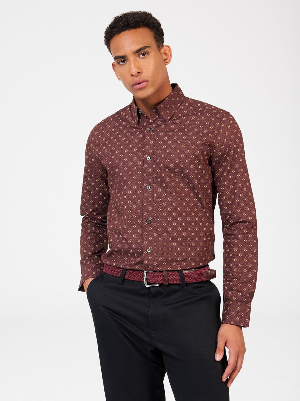 Brown Ben Sherman Signature Geo Shirts | 5168-SNOYJ