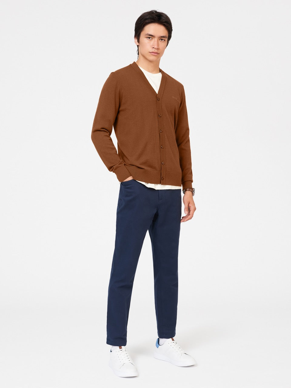 Brown Ben Sherman Signature Merino Cardigan Knitwear | 6153-KHTFN