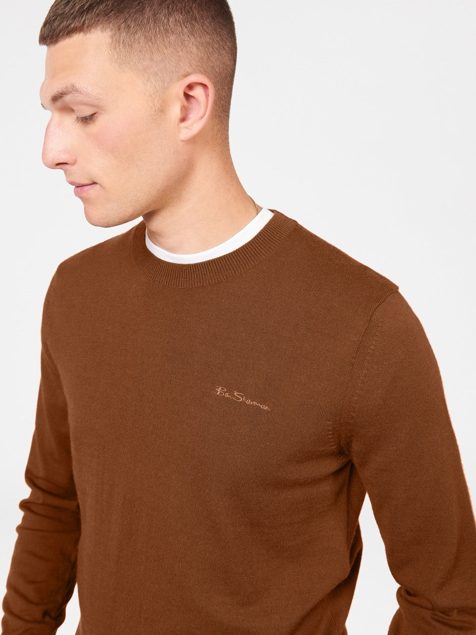 Brown Ben Sherman Signature Merino Crewneck Knitwear | 8567-PSMVY