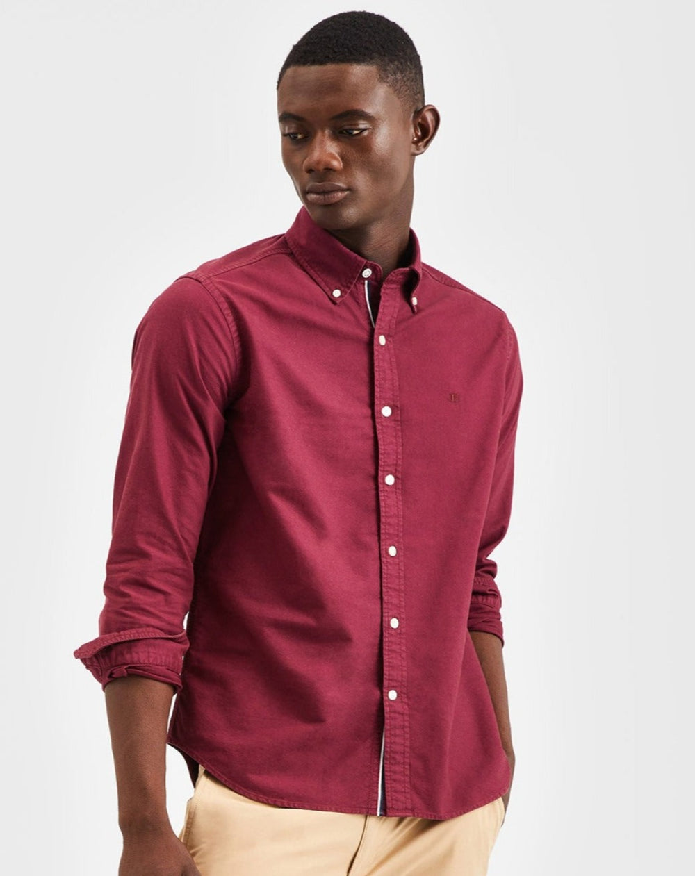 Burgundy Ben Sherman Beatnik Oxford Garment Dye Shirts | 9108-WCFJZ