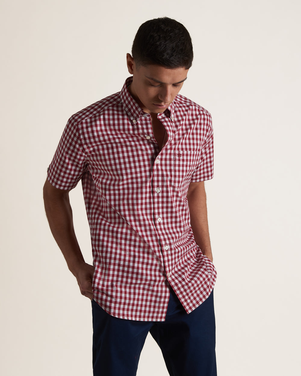 Burgundy Ben Sherman Short Sleeve House Poplin Gingham Shirts | 4320-RJUVG