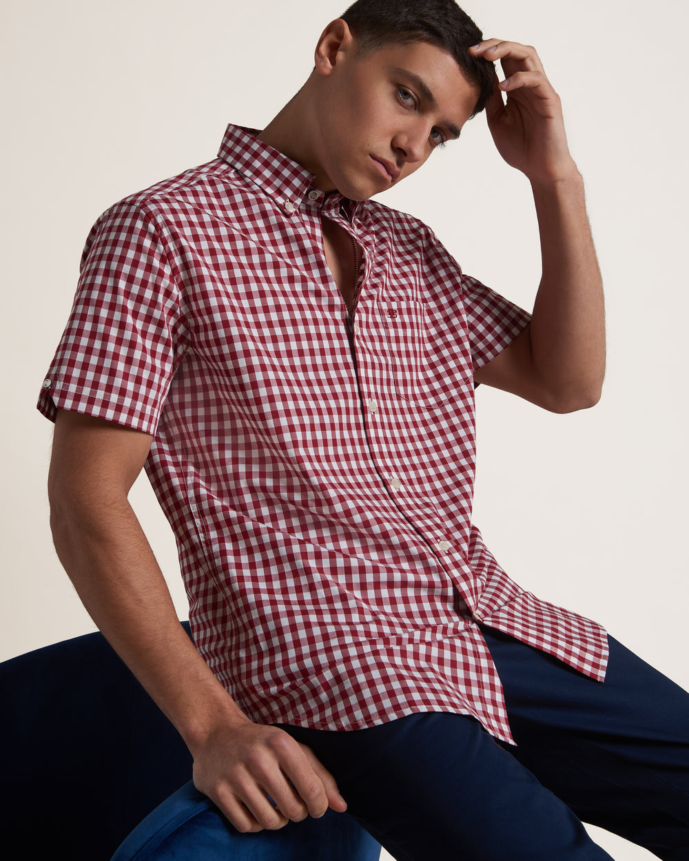 Burgundy Ben Sherman Short Sleeve House Poplin Gingham Shirts | 4320-RJUVG