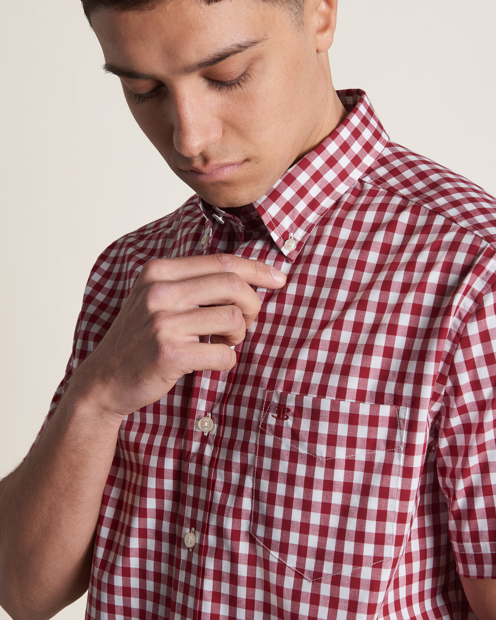 Burgundy Ben Sherman Short Sleeve House Poplin Gingham Shirts | 4320-RJUVG