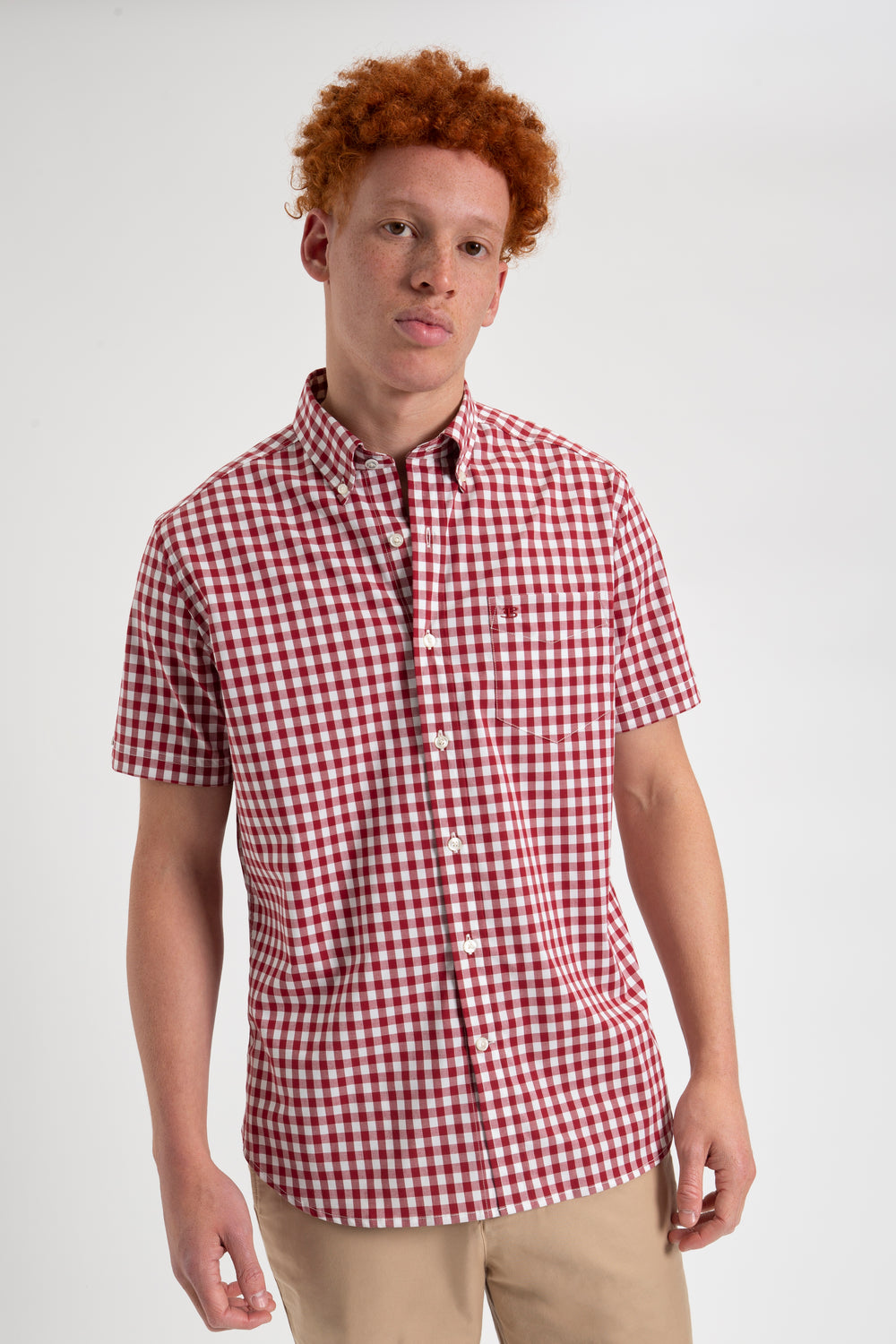 Burgundy Ben Sherman Short Sleeve House Poplin Gingham Shirts | 4320-RJUVG