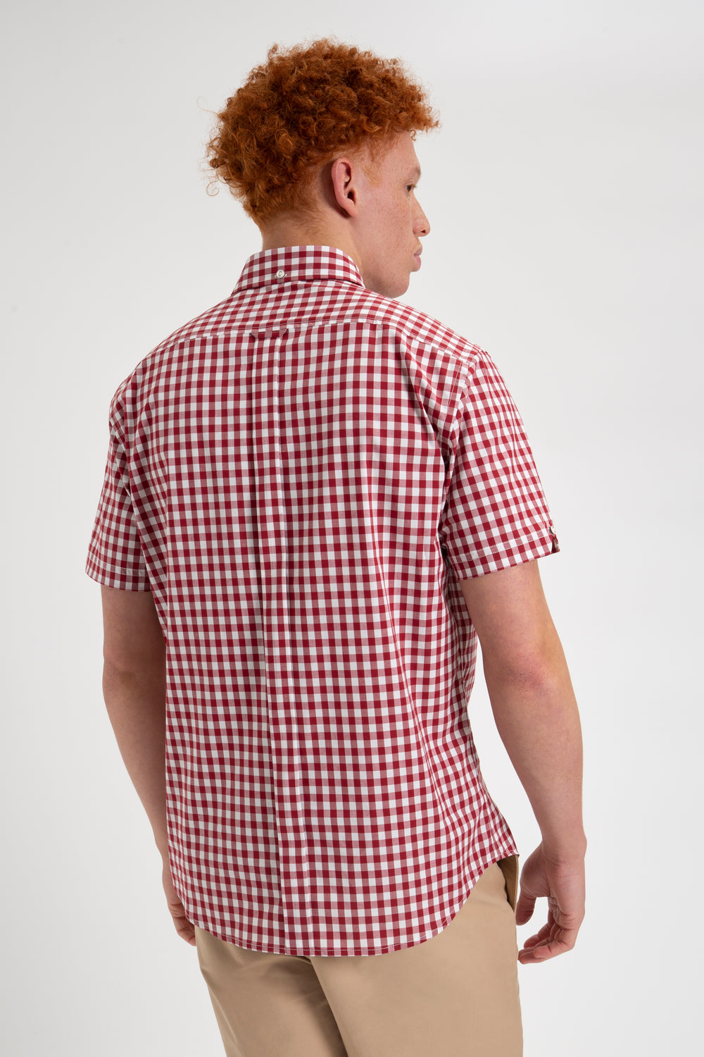 Burgundy Ben Sherman Short Sleeve House Poplin Gingham Shirts | 4320-RJUVG