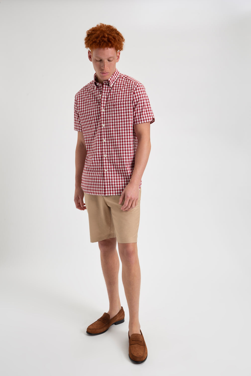 Burgundy Ben Sherman Short Sleeve House Poplin Gingham Shirts | 4320-RJUVG