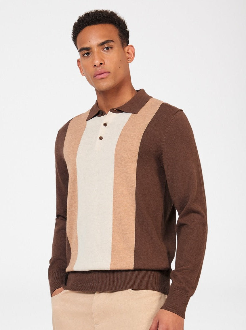 Chocolate Ben Sherman Block Stripe Merino Polo Neck Sweaters | 5147-MXGUH